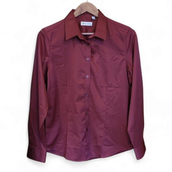 Women's Siliteelon Brand Slim Fit Burgandy L/S Button Down Dress Shirt Med NEW! - Picture 7 of 12
